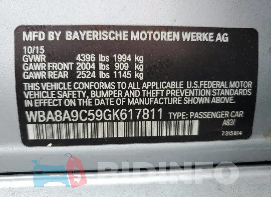 WBA8A9C59GK617811 Photo# 13