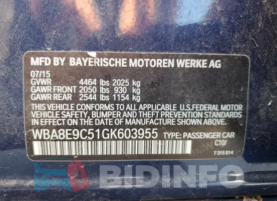 WBA8E9C51GK603955 Photo# 12