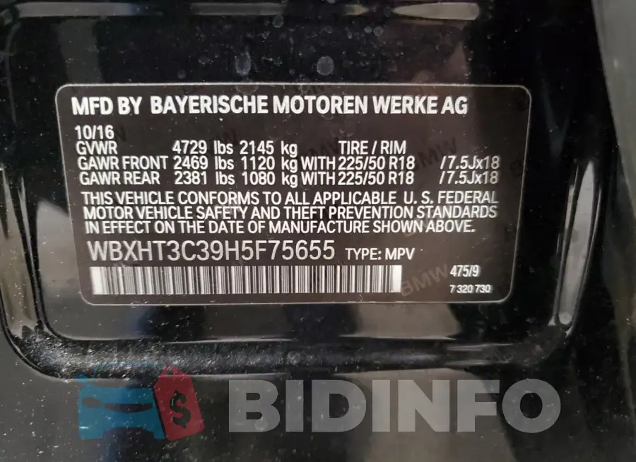WBXHT3C39H5F75655 Photo# 13