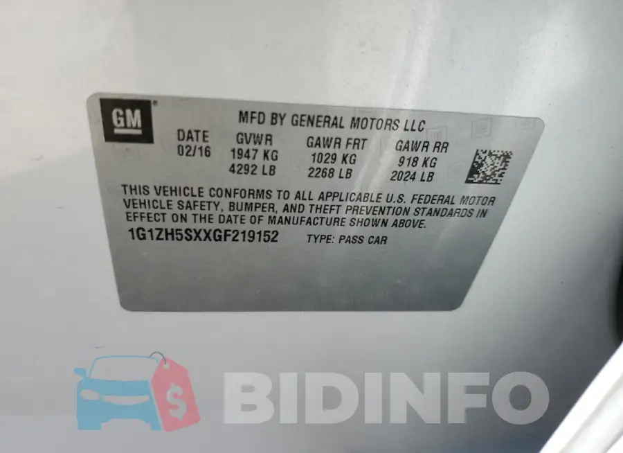 1G1ZH5SXXGF219152 Photo# 12