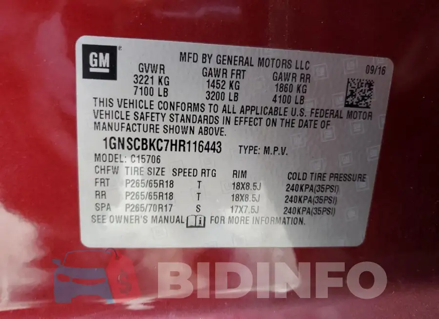 1GNSCBKC7HR116443 Photo# 13