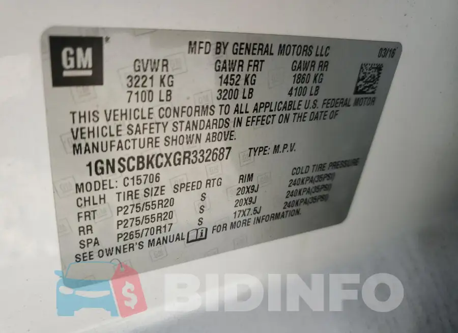 1GNSCBKCXGR332687 Photo# 13