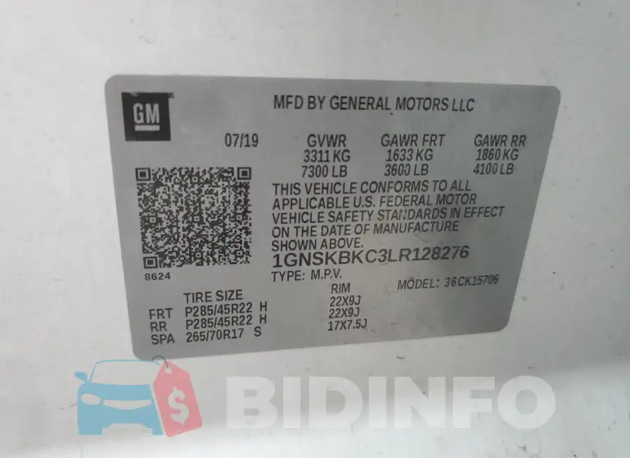 1GNSKBKC3LR128276 Photo# 13