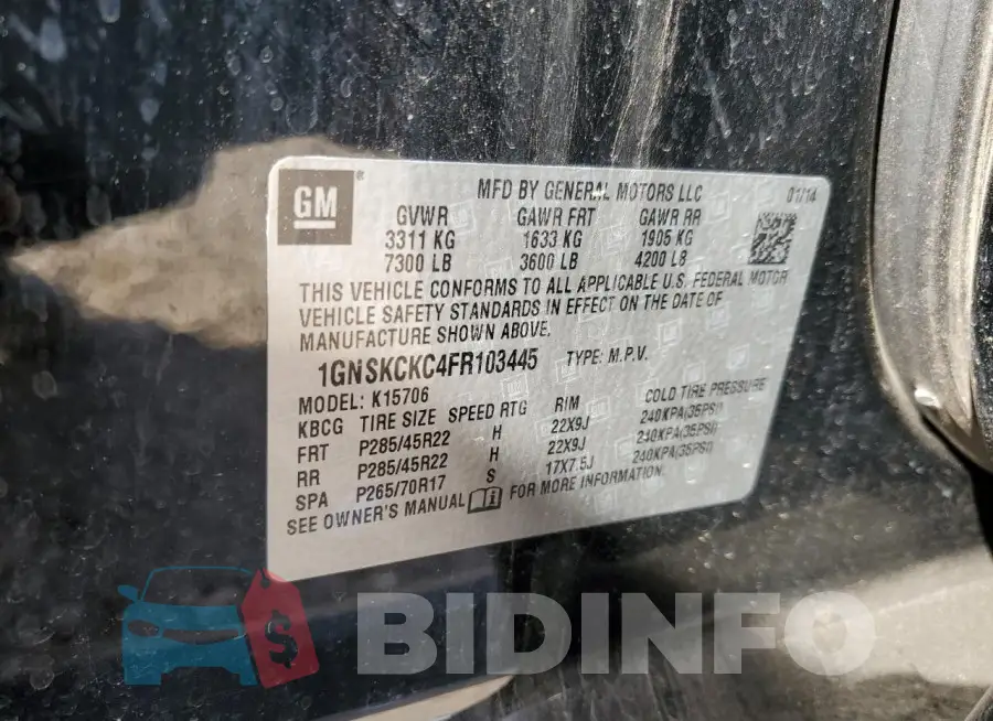 1GNSKCKC4FR103445 Photo# 13