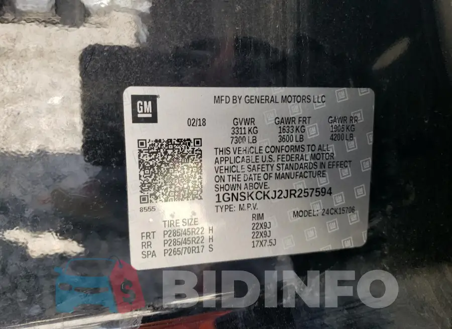 1GNSKCKJ2JR257594 Photo# 13