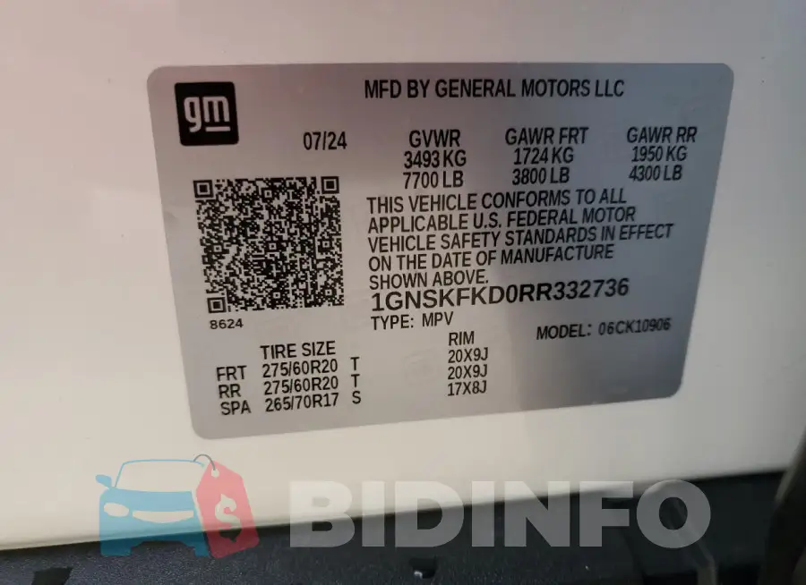 1GNSKFKD0RR332736 Photo# 14