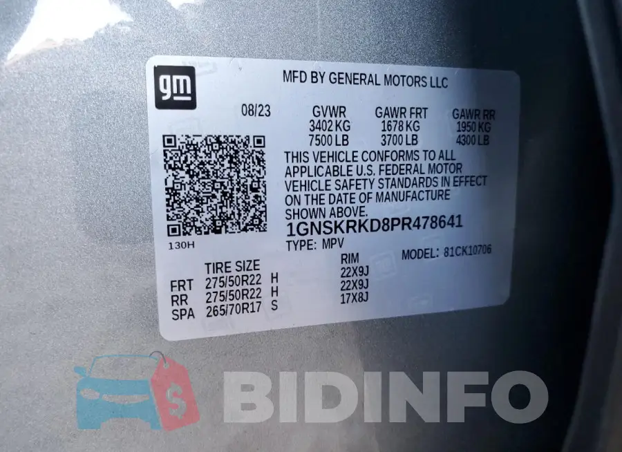 1GNSKRKD8PR478641 Photo# 13