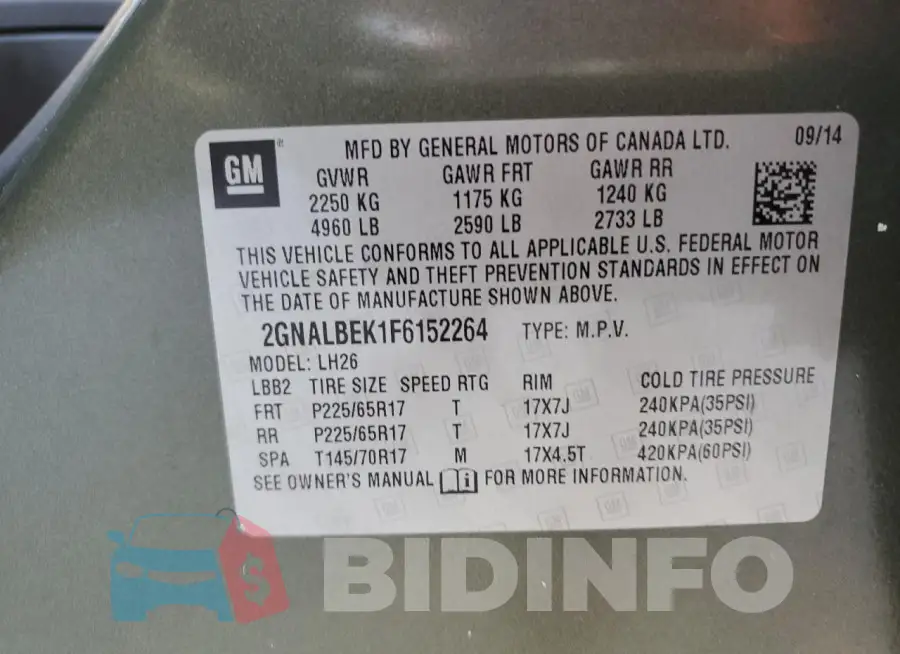 2GNALBEK1F6152264 Photo# 13