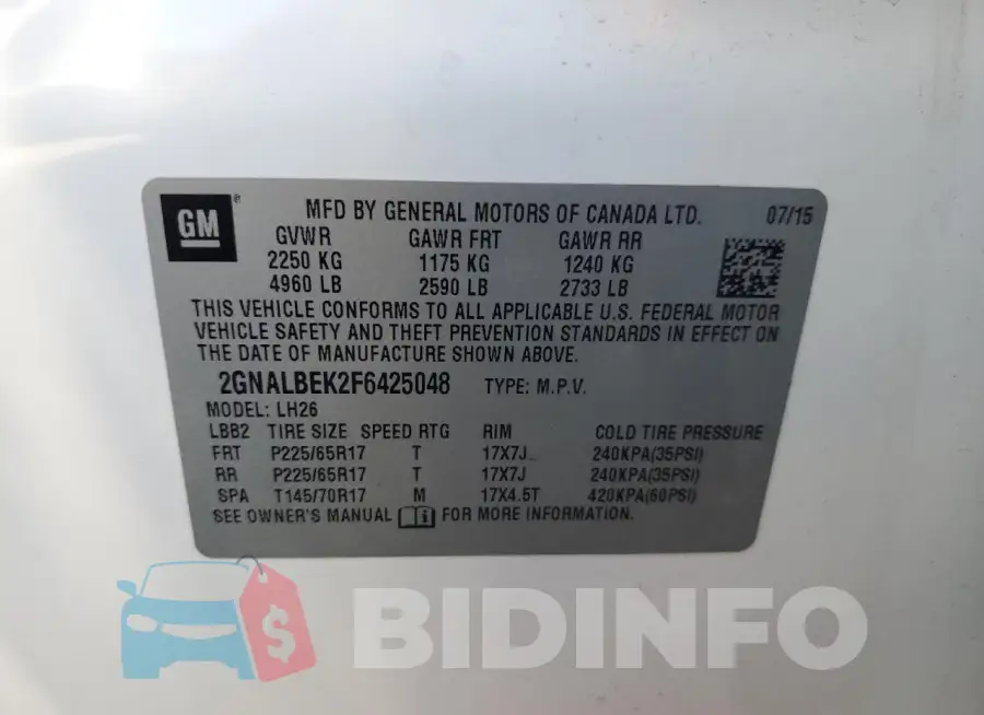 2GNALBEK2F6425048 Photo# 13