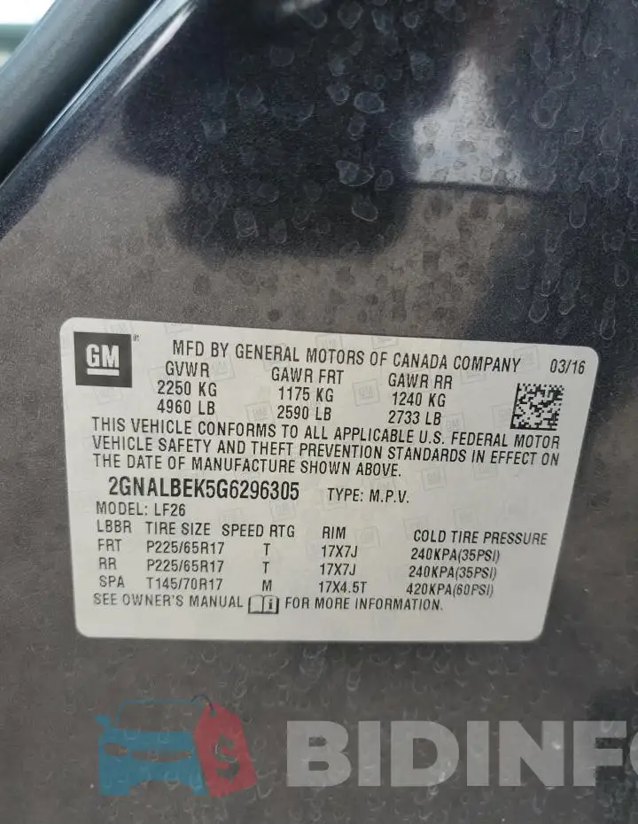 2GNALBEK5G6296305 Photo# 14