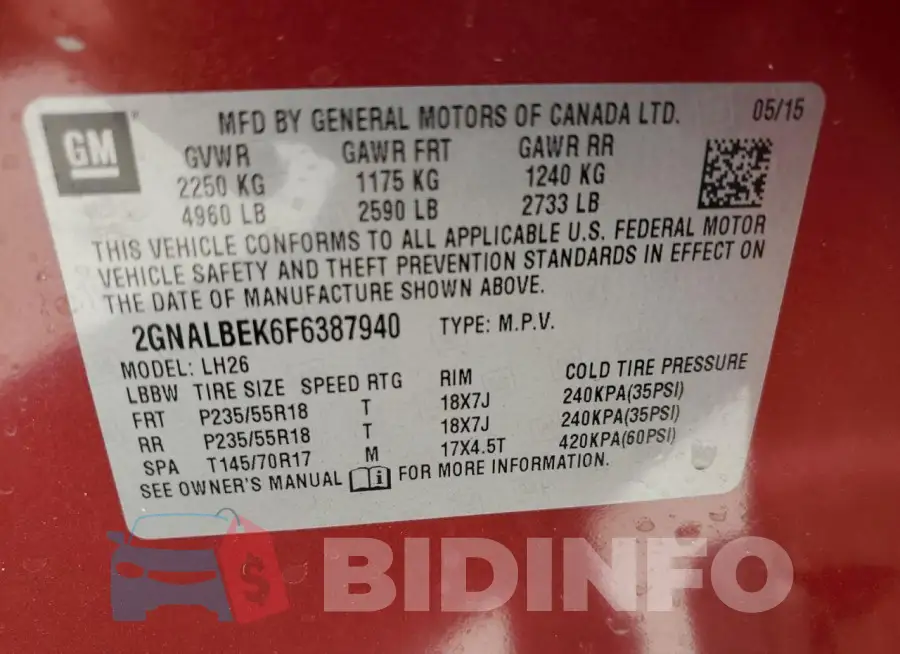 2GNALBEK6F6387940 Photo# 13
