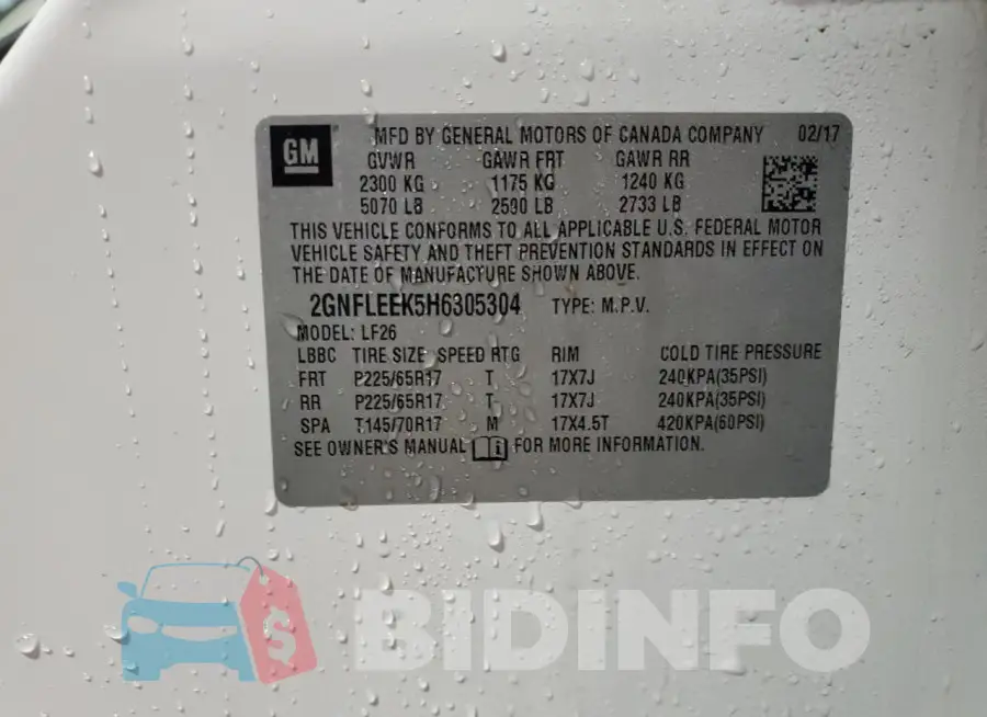 2GNFLEEK5H6305304 Photo# 13