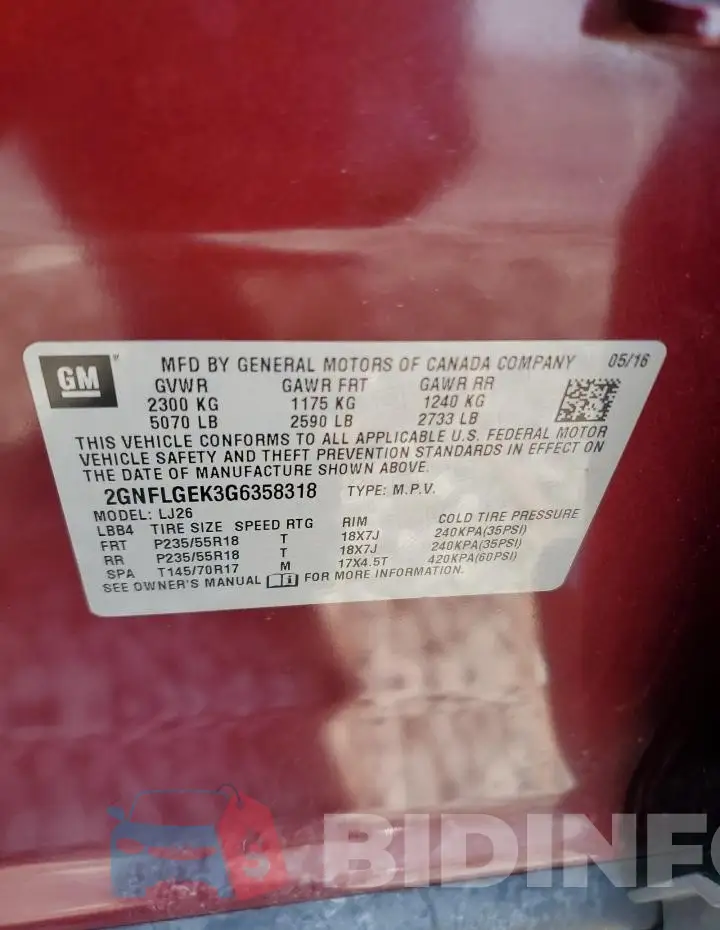 2GNFLGEK3G6358318 Photo# 13