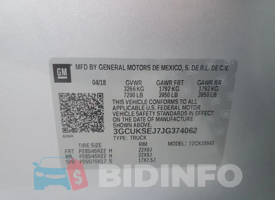 3GCUKSEJ7JG374062 Photo# 12