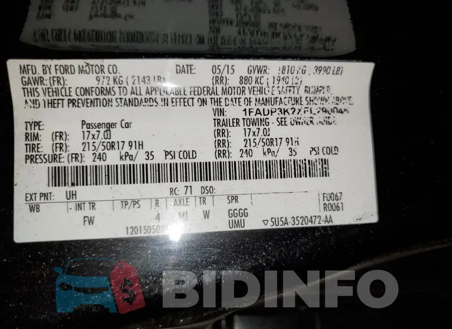 1FADP3K2XFL290046 Photo# 13