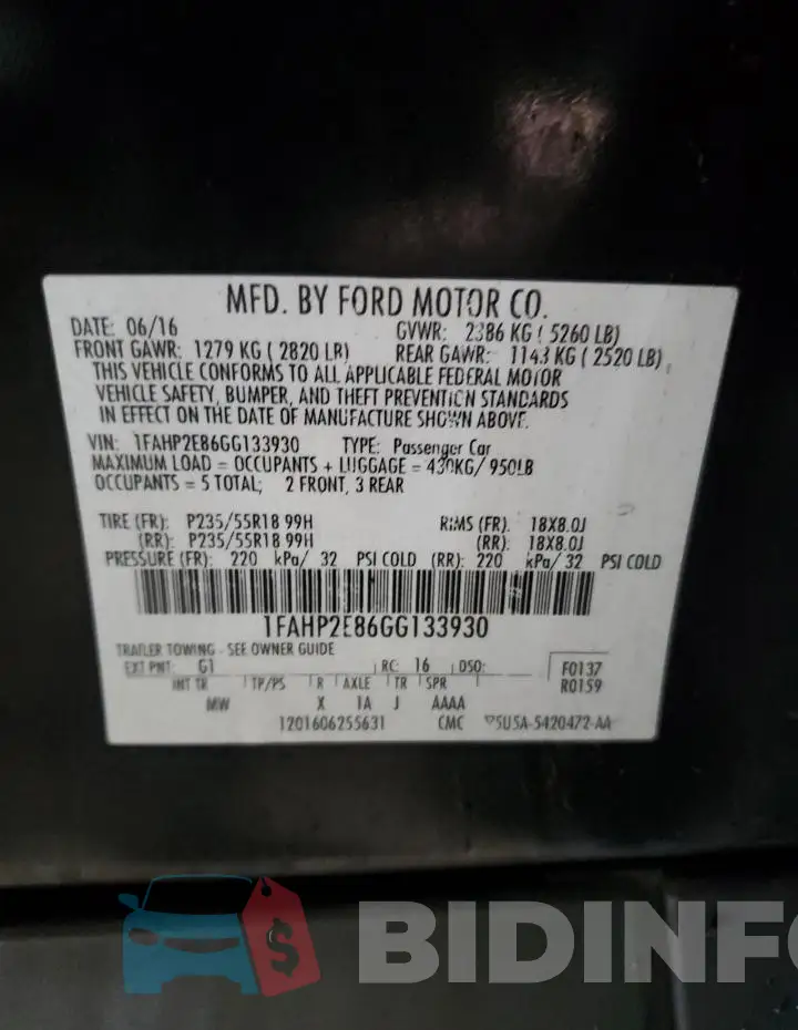 1FAHP2E86GG133930 Photo# 12