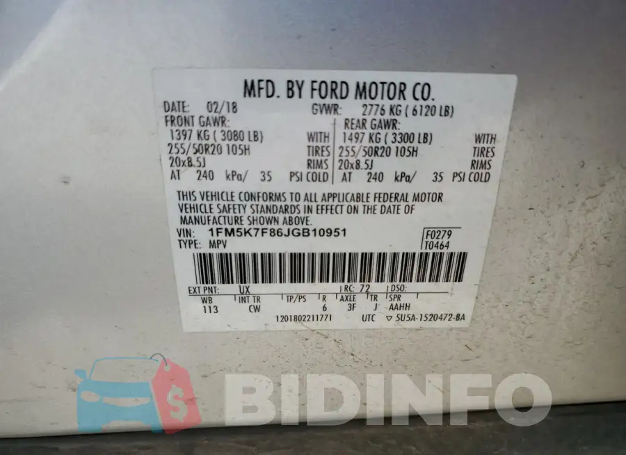 1FM5K7F86JGB10951 Photo# 13