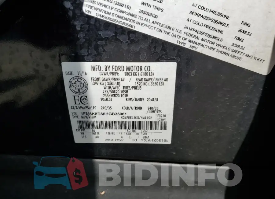 1FM5K8D86HGB35061 Photo# 13