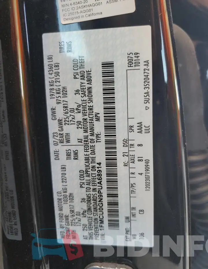 1FMCU0GN9PUA68914 Photo# 12