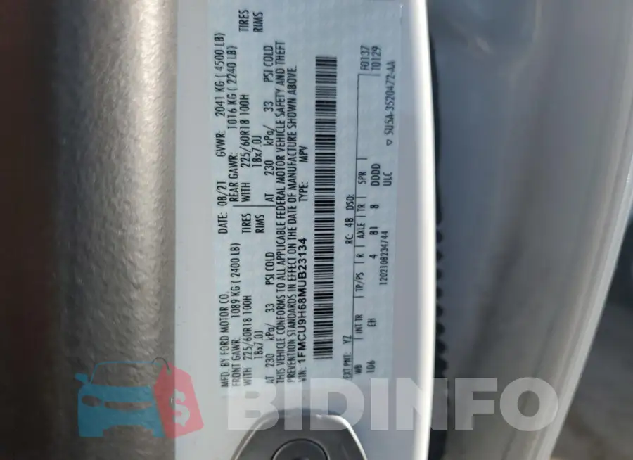 1FMCU9H68MUB23134 Photo# 12