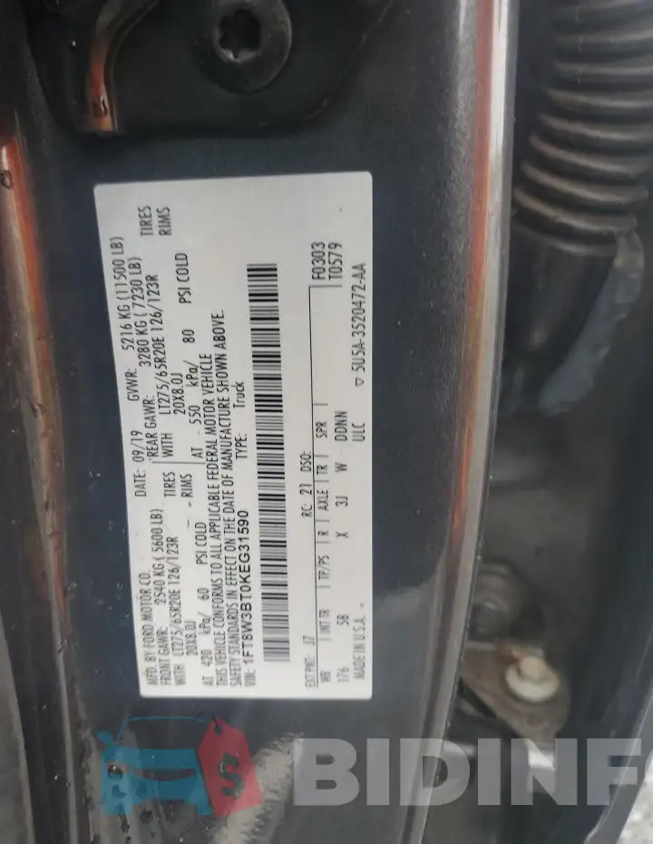 1FT8W3BT0KEG31590 Photo# 12