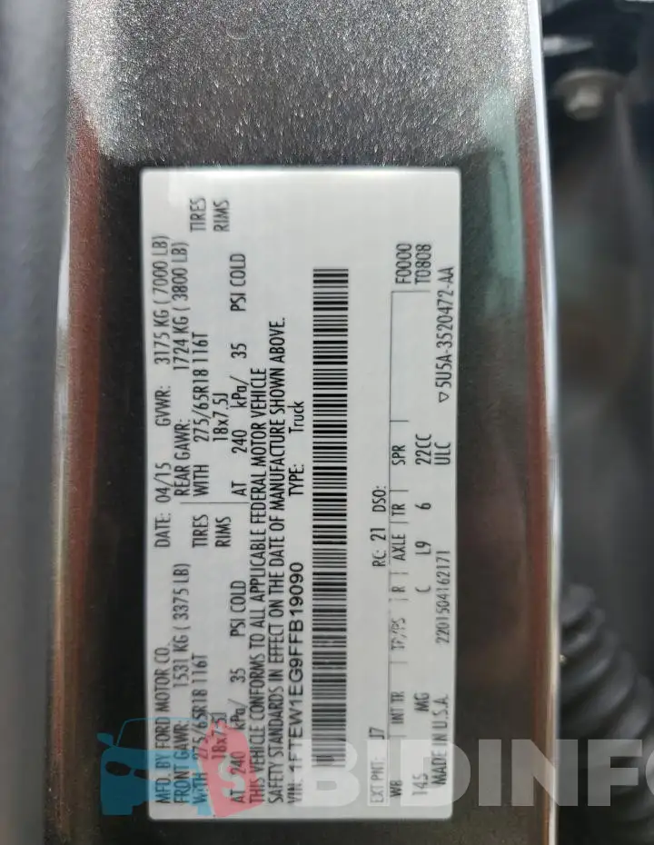1FTEW1EG9FFB19090 Photo# 12