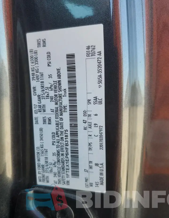 1FTEX1EP6HFB31875 Photo# 12