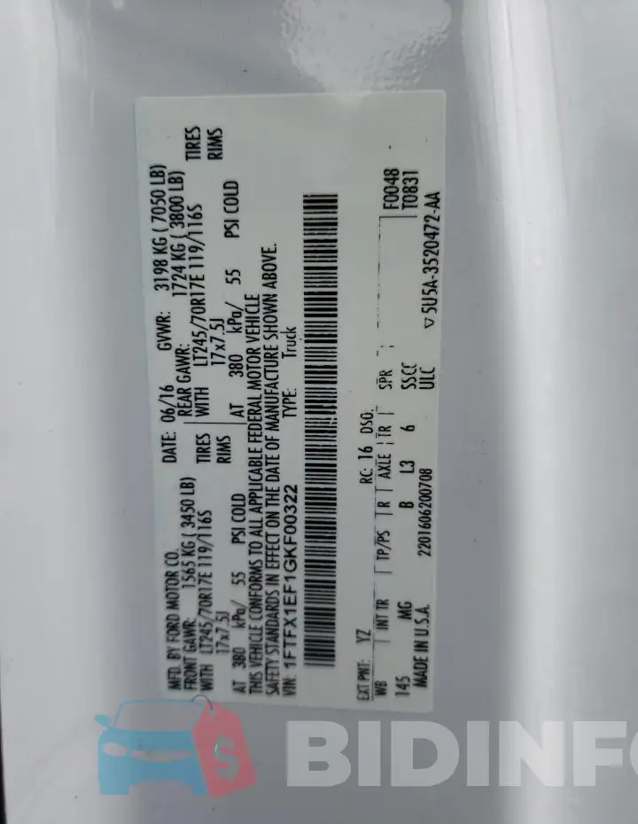 1FTFX1EF1GKF00322 Photo# 12