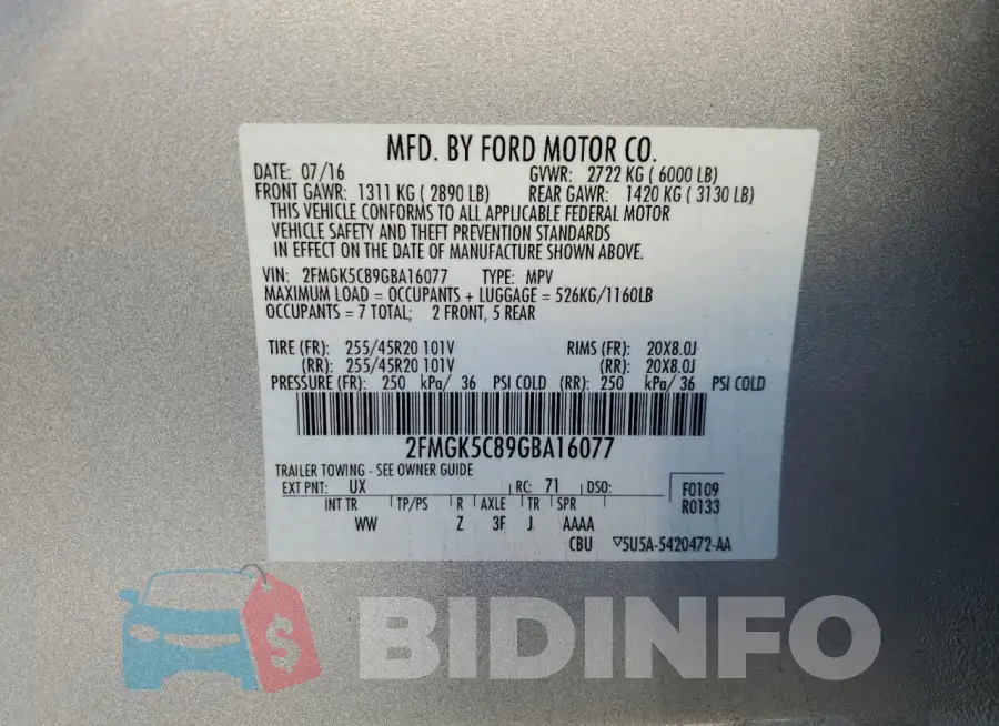 2FMGK5C89GBA16077 Photo# 13