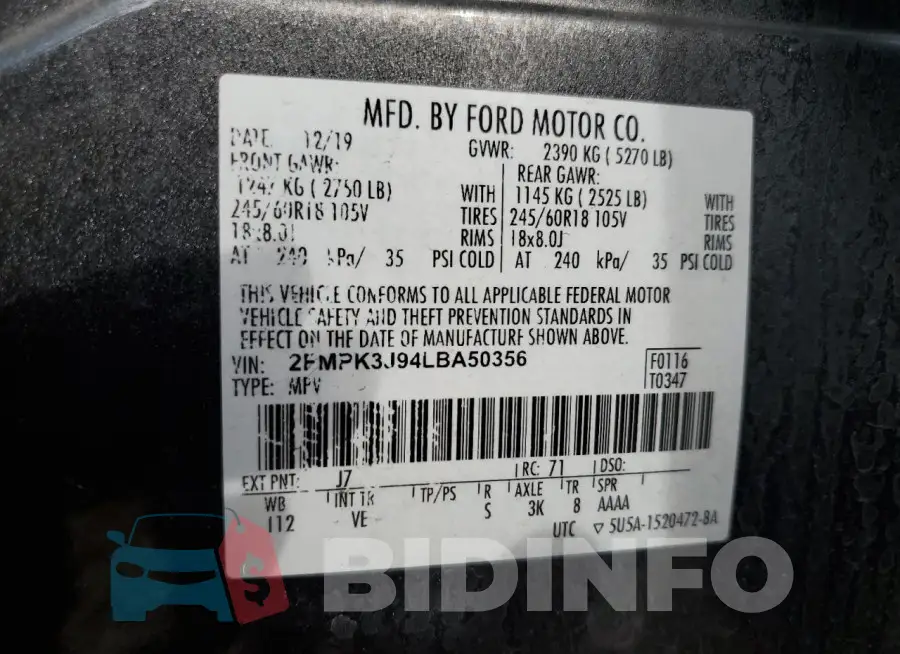2FMPK3J94LBA50356 Photo# 13