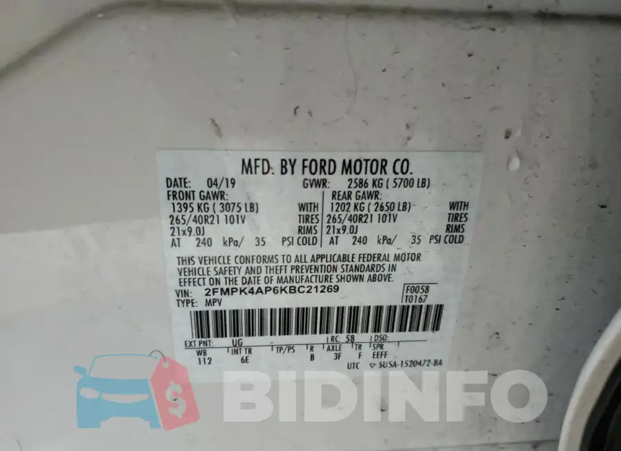2FMPK4AP6KBC21269 Photo# 13