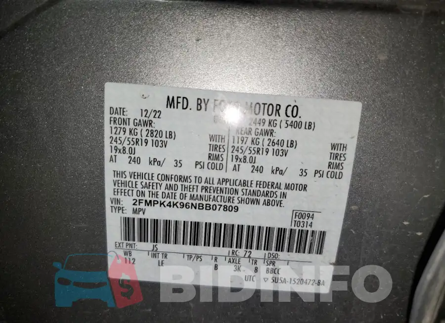 2FMPK4K96NBB07809 Photo# 14