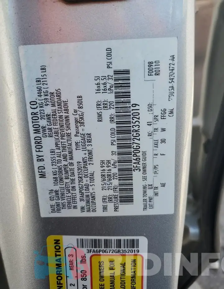 3FA6P0G72GR352019 Photo# 12