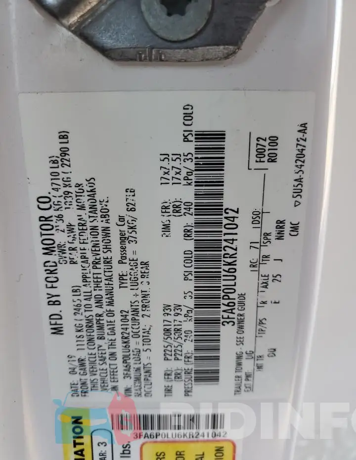 3FA6P0LU6KR241042 Photo# 12