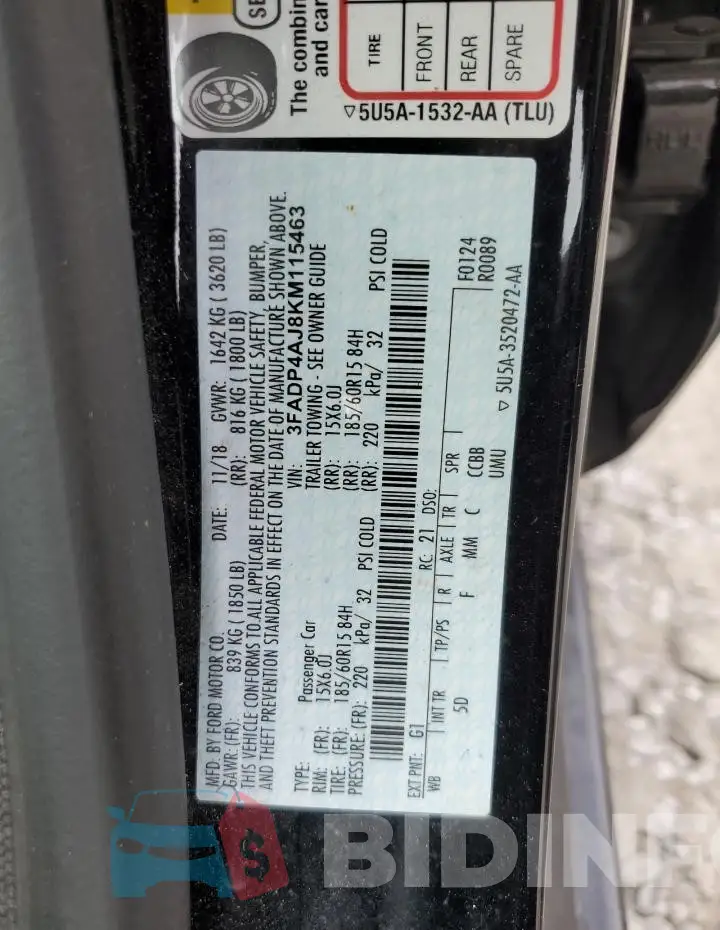 3FADP4AJ8KM115463 Photo# 12