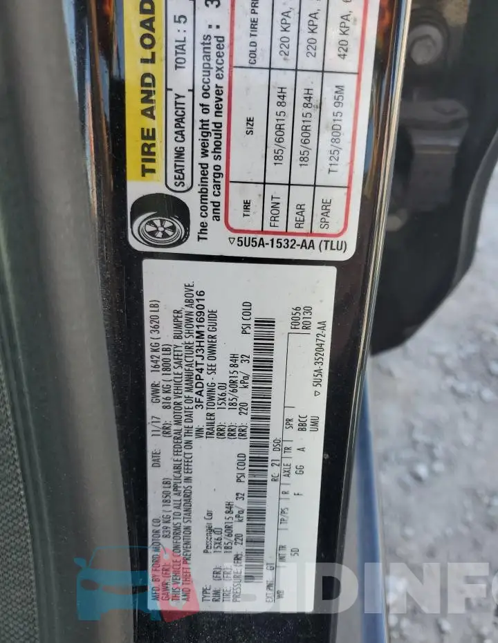 3FADP4TJ3HM169016 Photo# 14