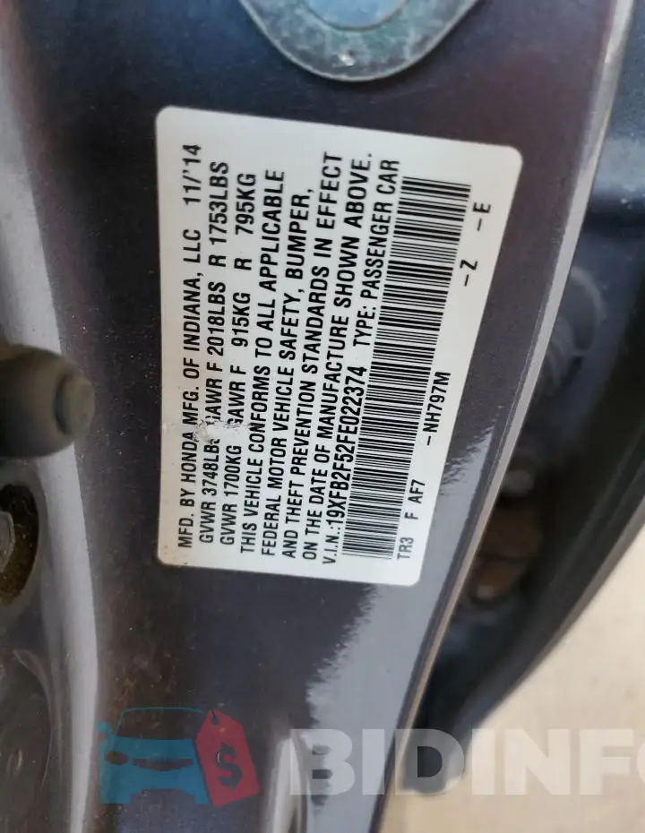 19XFB2F52FE022374 Photo# 12