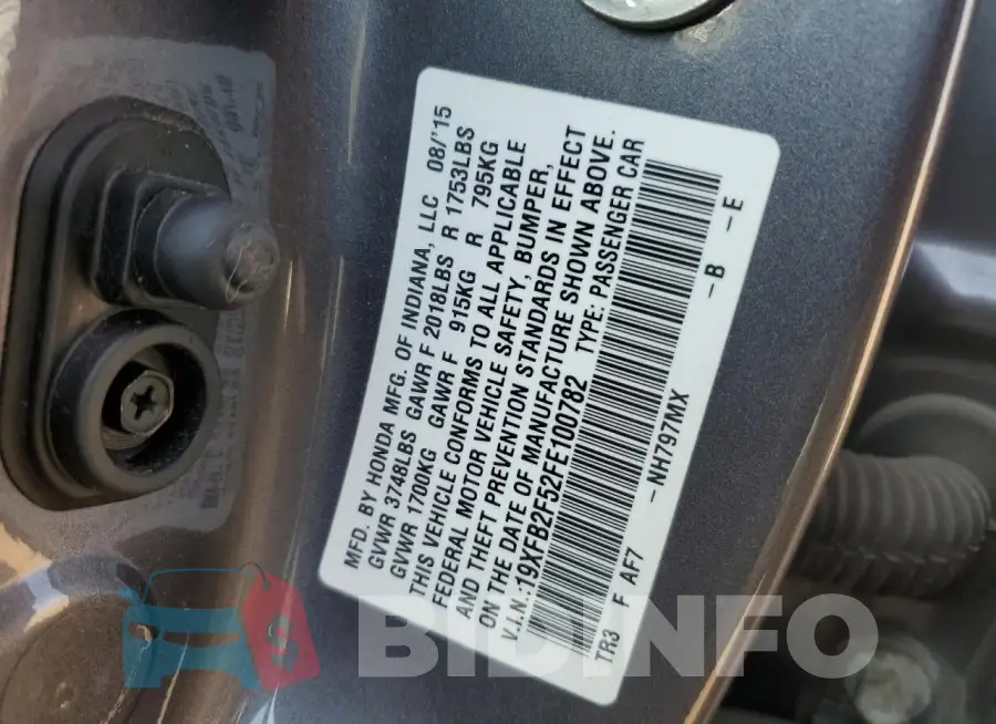 19XFB2F52FE100782 Photo# 12