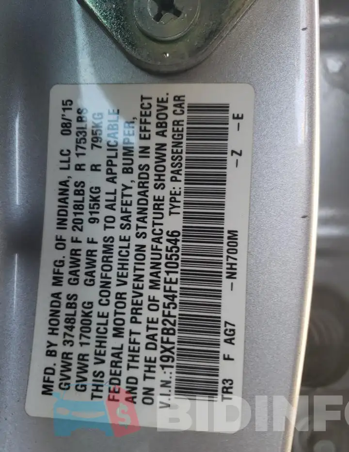19XFB2F54FE105546 Photo# 12