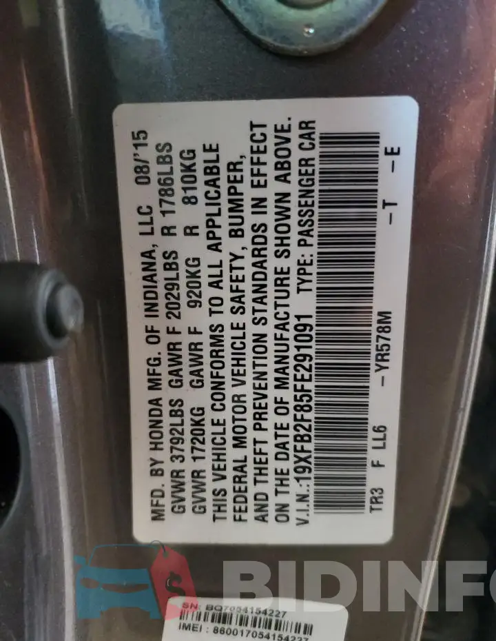 19XFB2F85FE291091 Photo# 13
