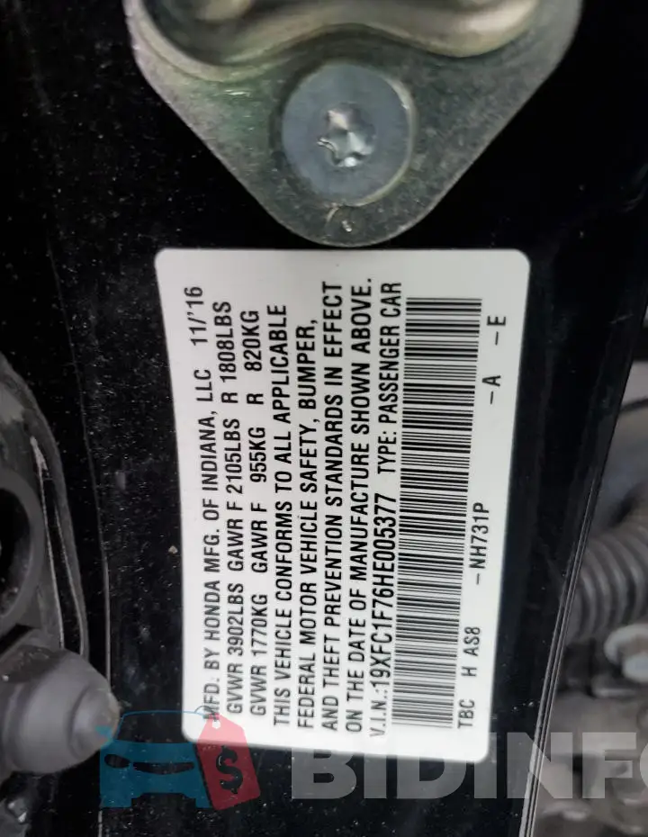 19XFC1F76HE005377 Photo# 12