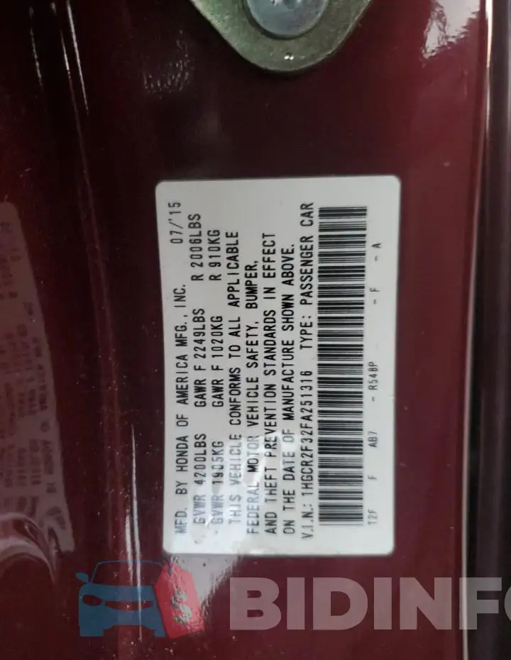 1HGCR2F32FA251316 Photo# 12
