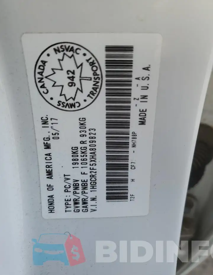1HGCR2F5XHA809823 Photo# 13