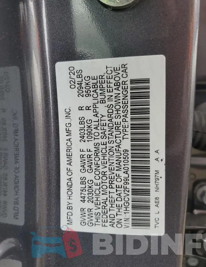 1HGCV2F99LA010509 Photo# 12