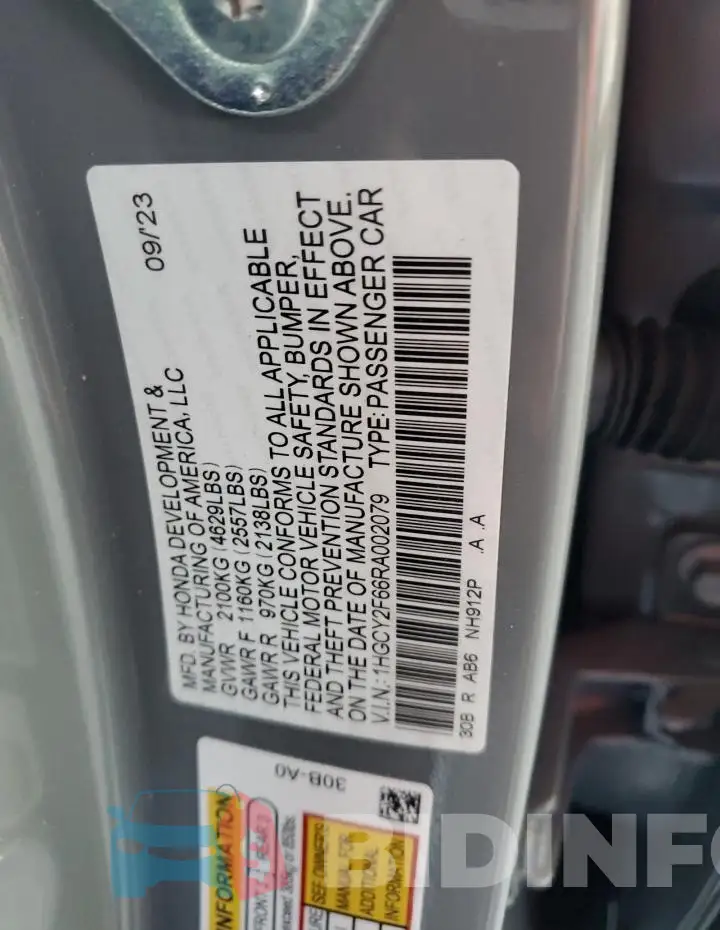 1HGCY2F66RA002079 Photo# 12