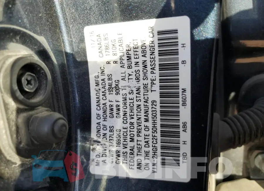 2HGFC2F50HH503729 Photo# 12