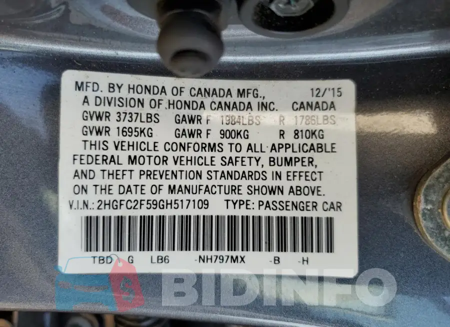 2HGFC2F59GH517109 Photo# 12