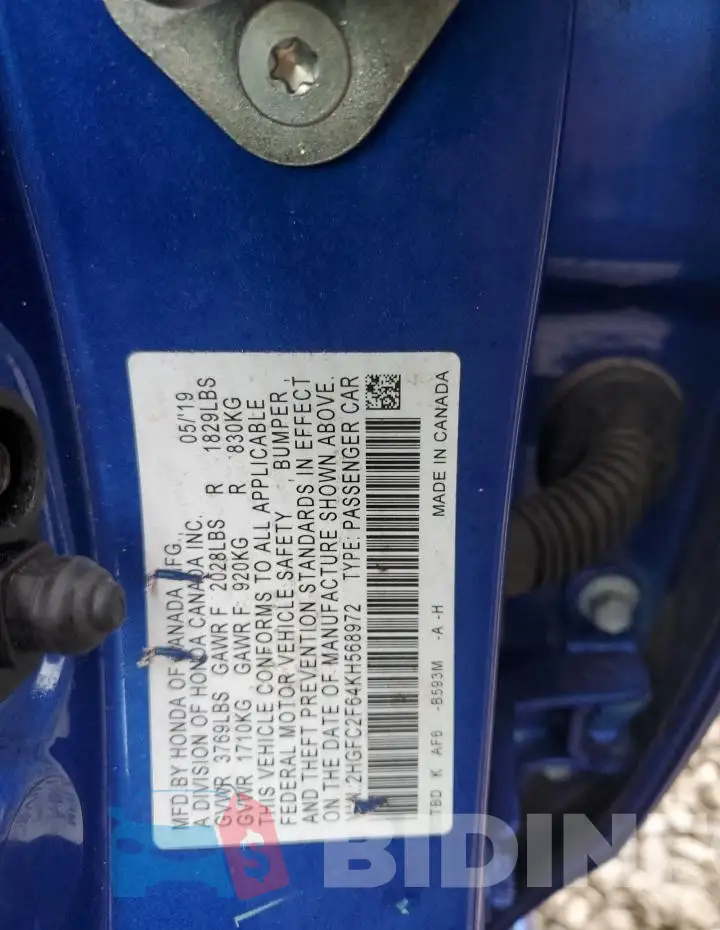 2HGFC2F64KH568972 Photo# 12