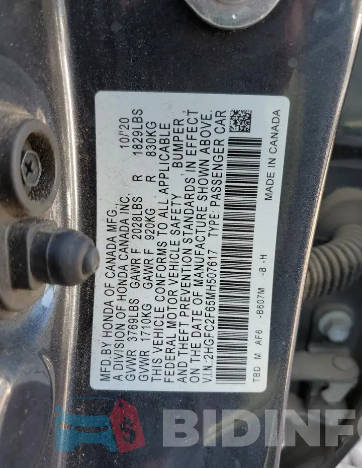 2HGFC2F65MH507617 Photo# 12