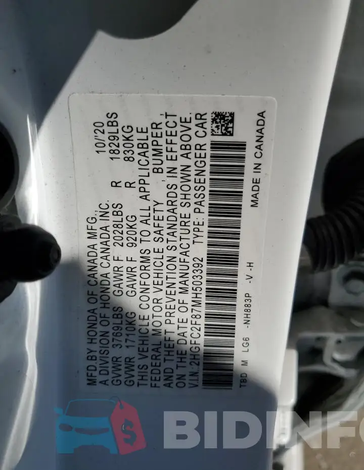 2HGFC2F87MH503392 Photo# 12